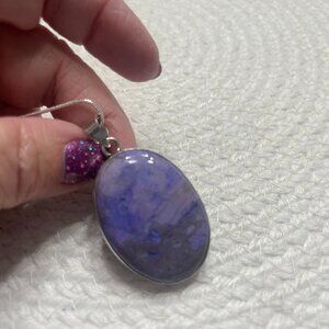 Gorgeous PURPLE PORCELAIN JASPER Handmade Sterling 925 Pendant/Chain #295E